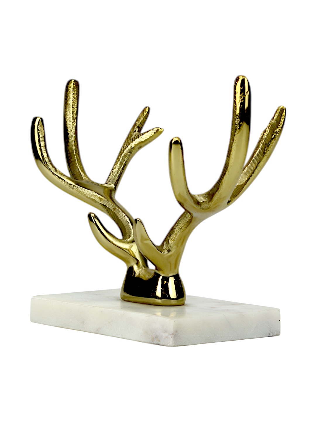 

Hind Decor Gold-Toned Reindeer Horn on Marble Base Showpiece