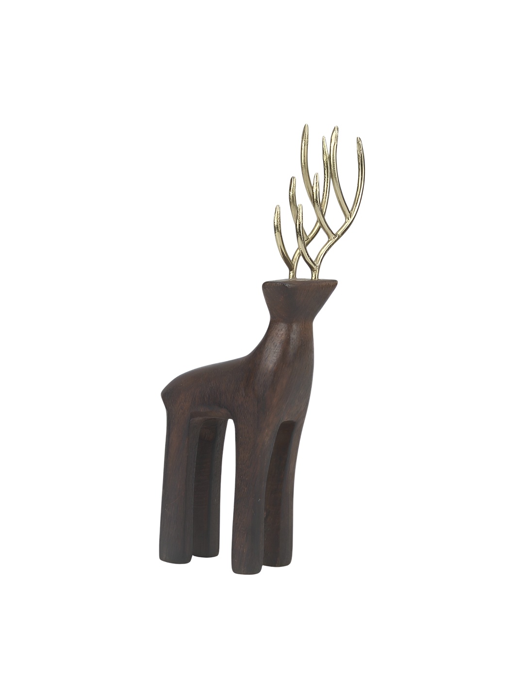 Hind Decor Brown Wooden Elegant Deer Birds and Animals Figurine Showpiece
