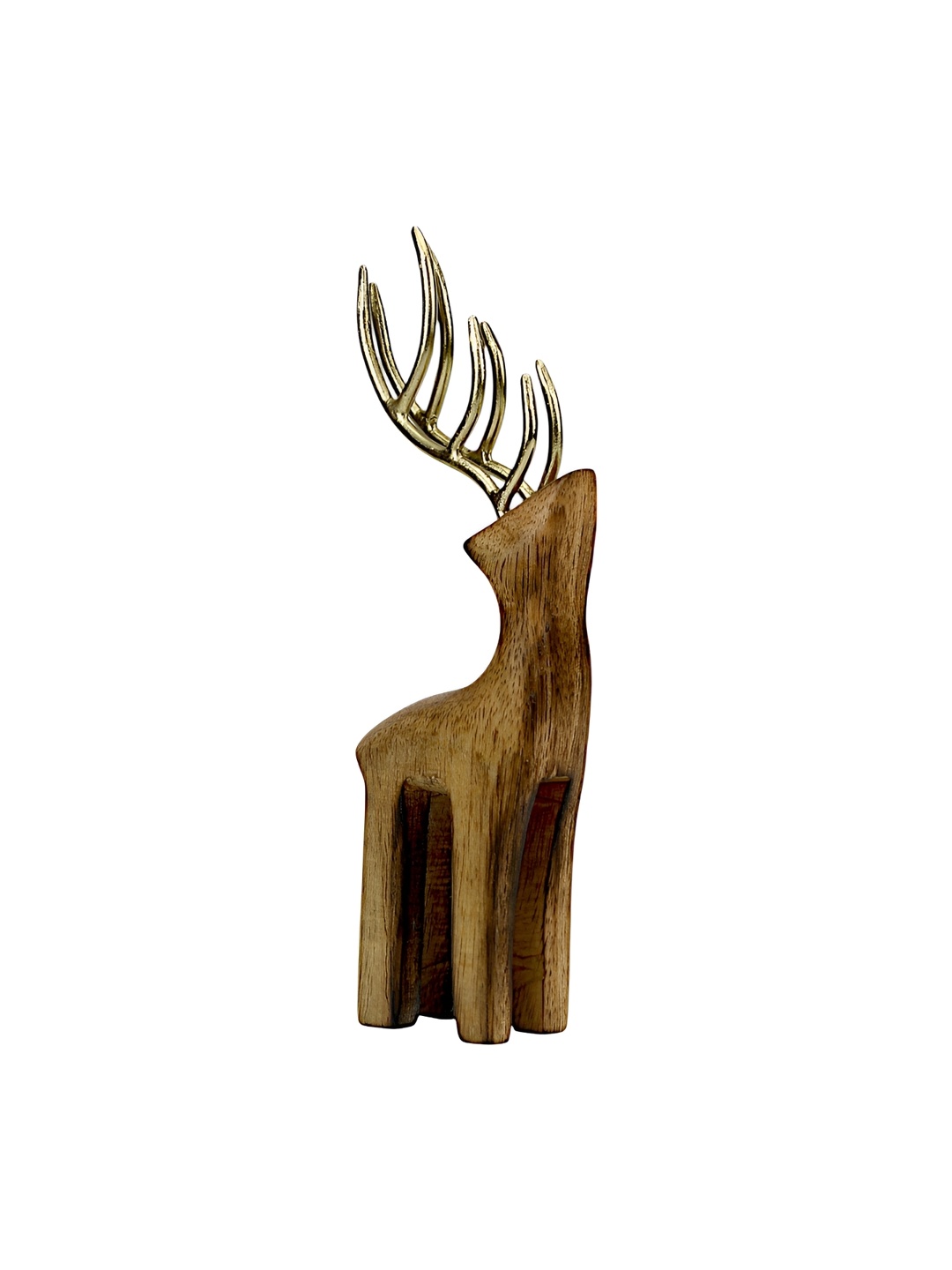 

Hind Decor Brown & Gold-Toned Wooden Elegant Standing Reindeer Showpiece