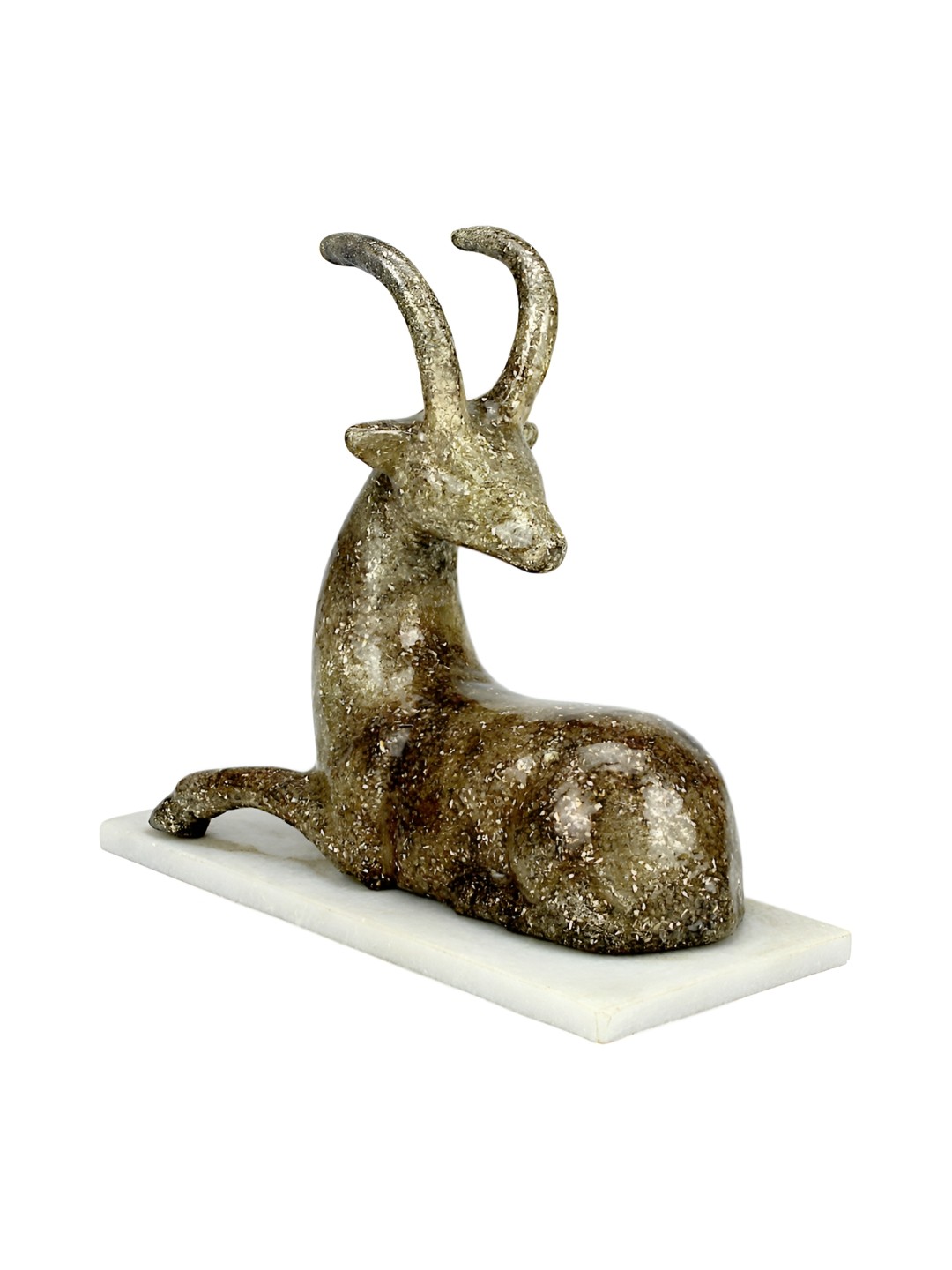 

Hind Decor Muddy Grey & White Textured Sitting Deer on Marble Base Aluminum Showpiece