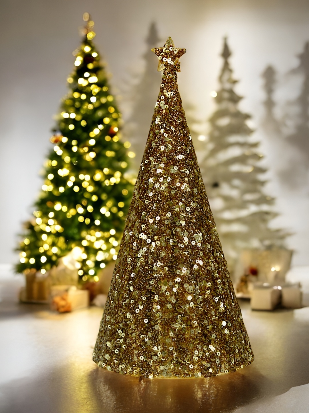 

Hind Decor Brown & Gold-Toned Glittered Christmas Cone Showpiece