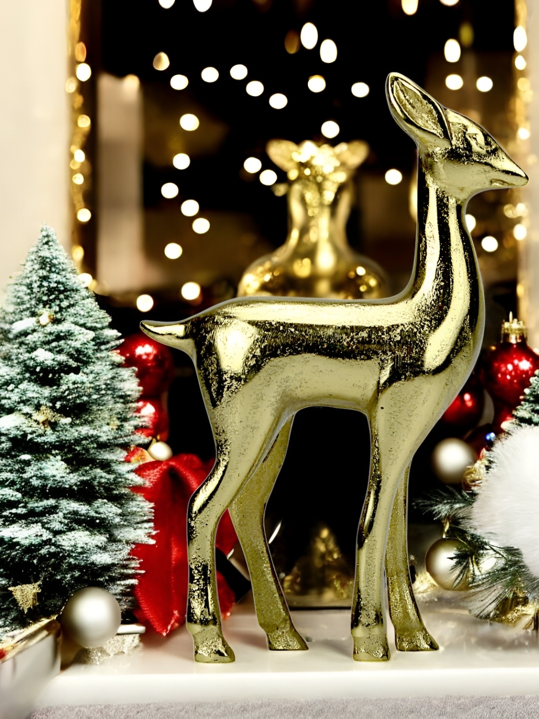 

Hind Decor Gold-Toned Animals and Birds Standing Deer Figurine Showpiece