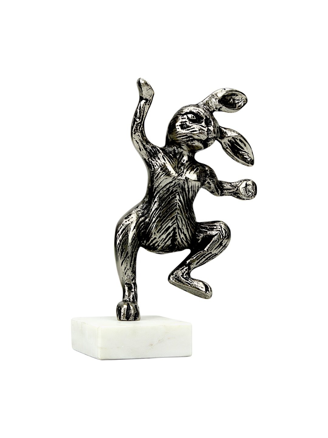 

Hind Decor Black & Silver Toned Dancing Bunny On Marble Base