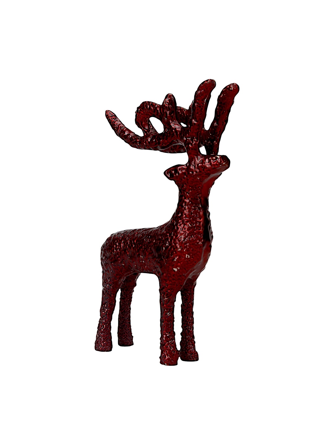 

Hind Decor Red Textured Aluminum Standing Reindeer Showpiece