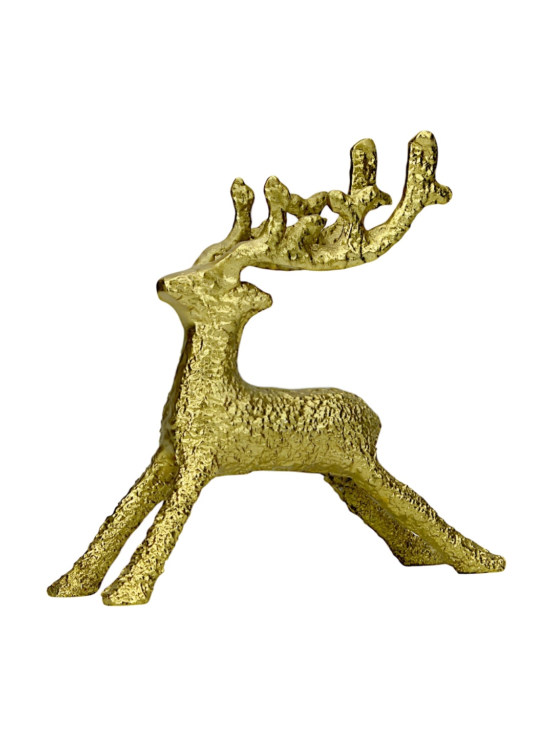 

Hind Decor Gold-Toned Textured Aluminum Standing Reindeer Showpiece