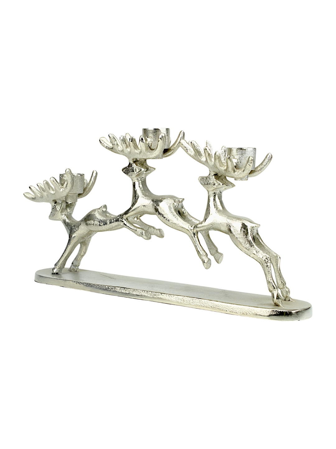 

Hind Decor Silver-Toned Running Reindeer Candle Holder