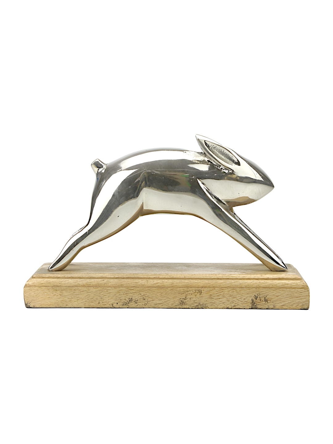 

Hind Decor Silver-Toned Aluminum Bunny on Wooden Base Showpiece