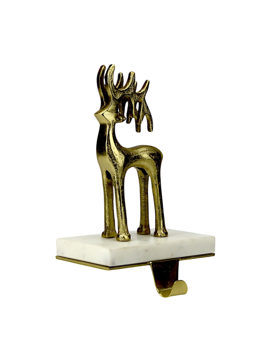 

Hind Decor Gold-Toned & White Reindeer Stocking Holder