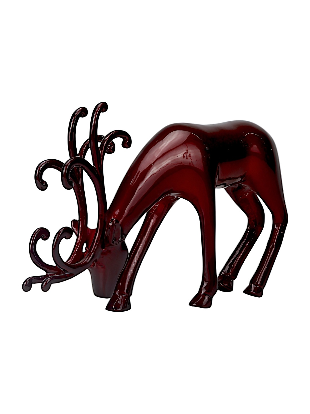 

Hind Decor Red Aluminium Long Horn Reindeer Birds and Animals Figurine Showpiece, Maroon