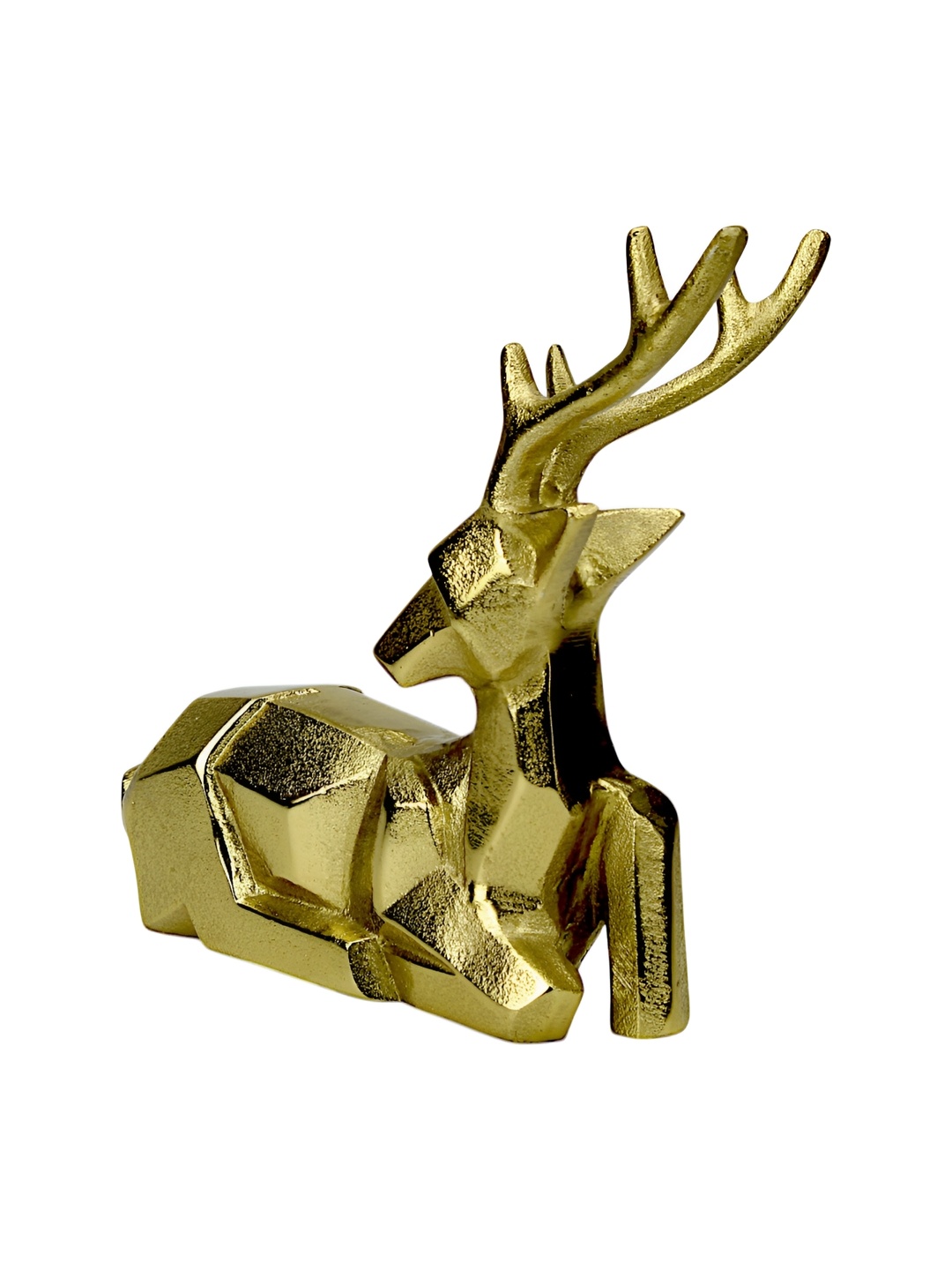 

Hind Decor Gold-Toned Diamond Cut Sitting Aluminum Reindeer Showpiece