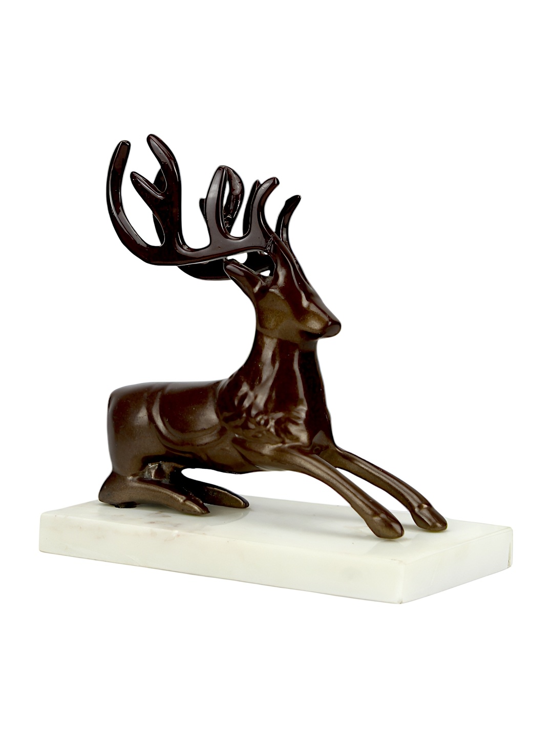 

Hind Decor Red & Brown Sitting Reindeer On Marble Base Showpiece