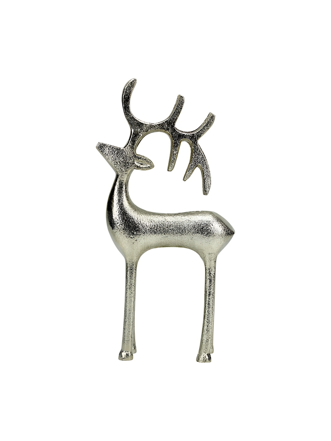 

Hind Decor Silver-Toned Standing Reindeer Aluminum Showpiece