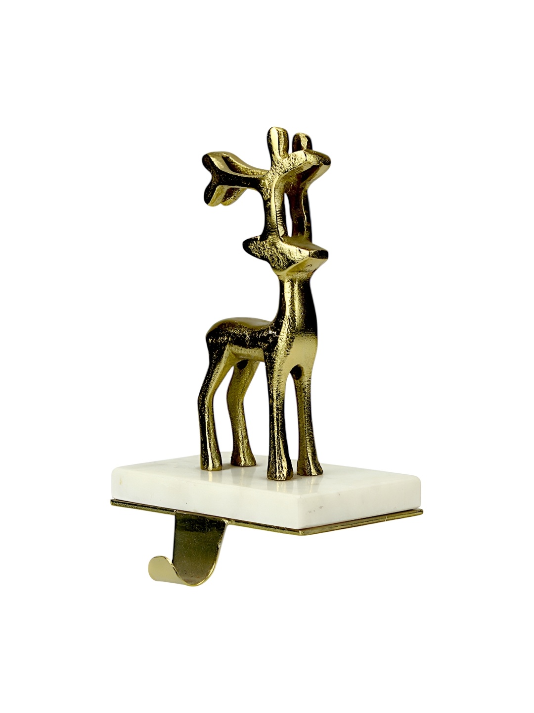 

Home Decor Gold Toned & White Reindeer Stocking Holder