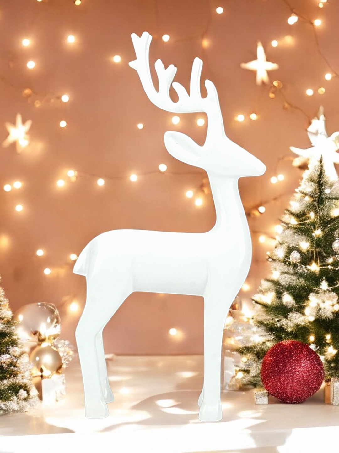 

Hind Decor White Reindeer Metal Showpiece