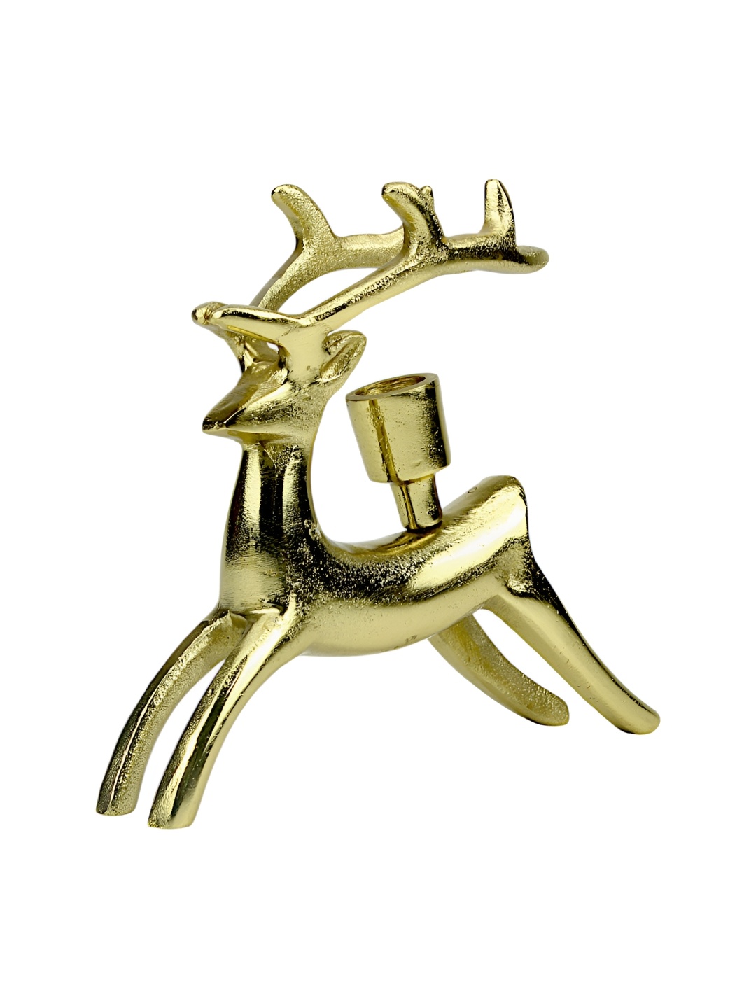 

Hind Decor Gold-Toned Textured Aluminum Reindeer Candle Holder