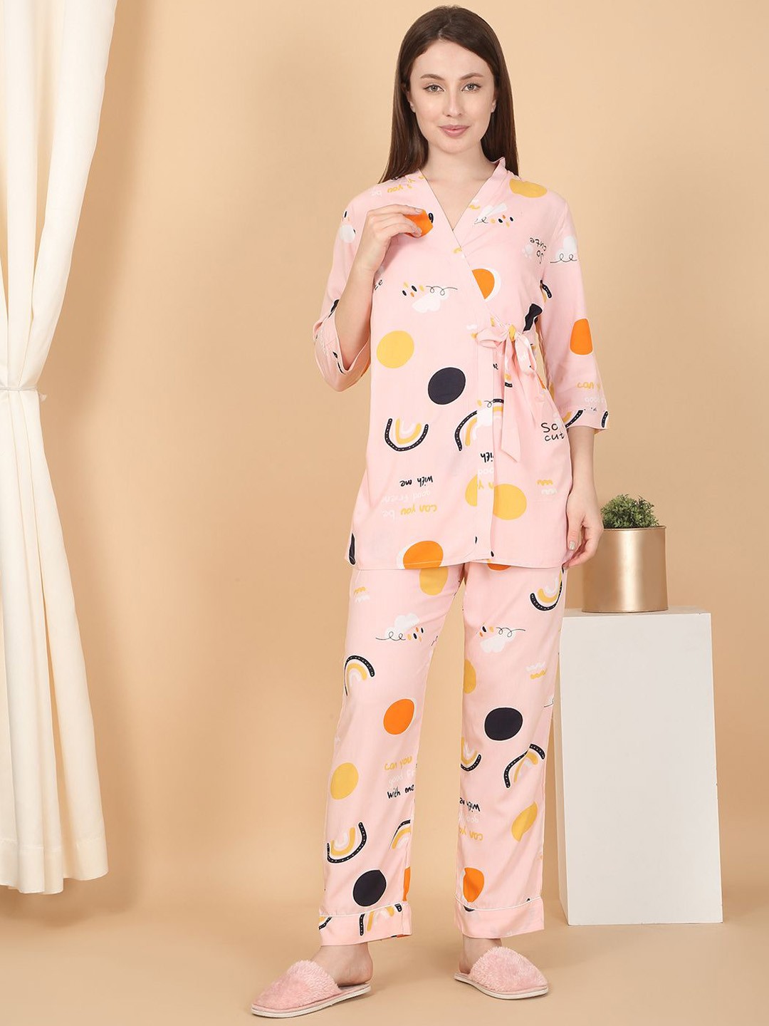 

Sweet Dreams Women 3 Piece Printed Night suit Set, Pink