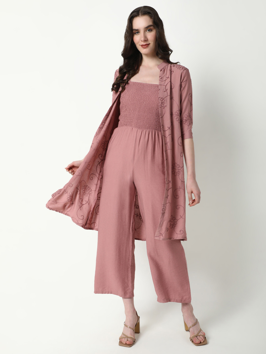 

SHOWOFF Women Cotton Basic Jumpsuit with Shrug, Mauve