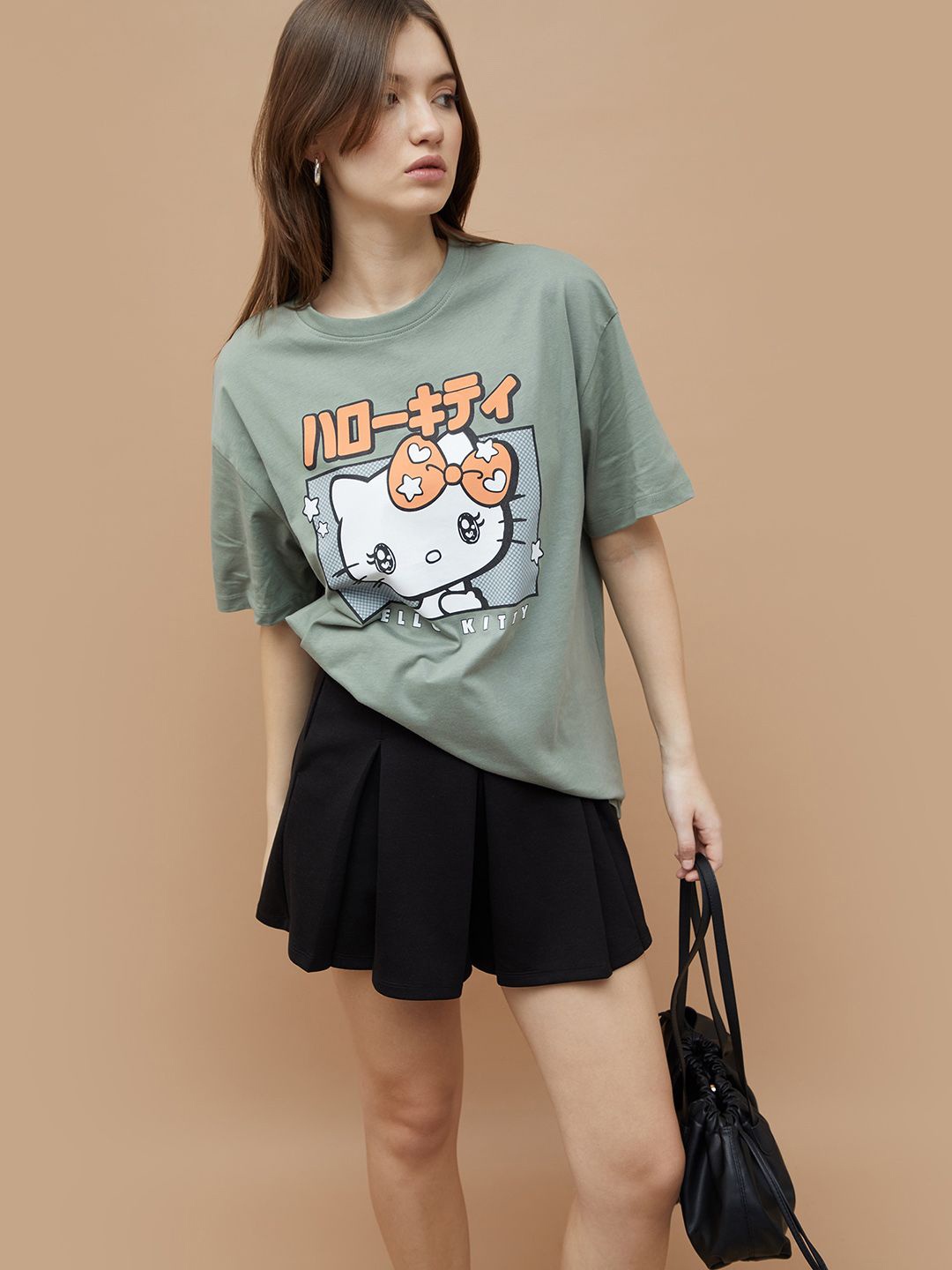 

Ginger by Lifestyle Women Hello Kitty Printed T Shirt, Green