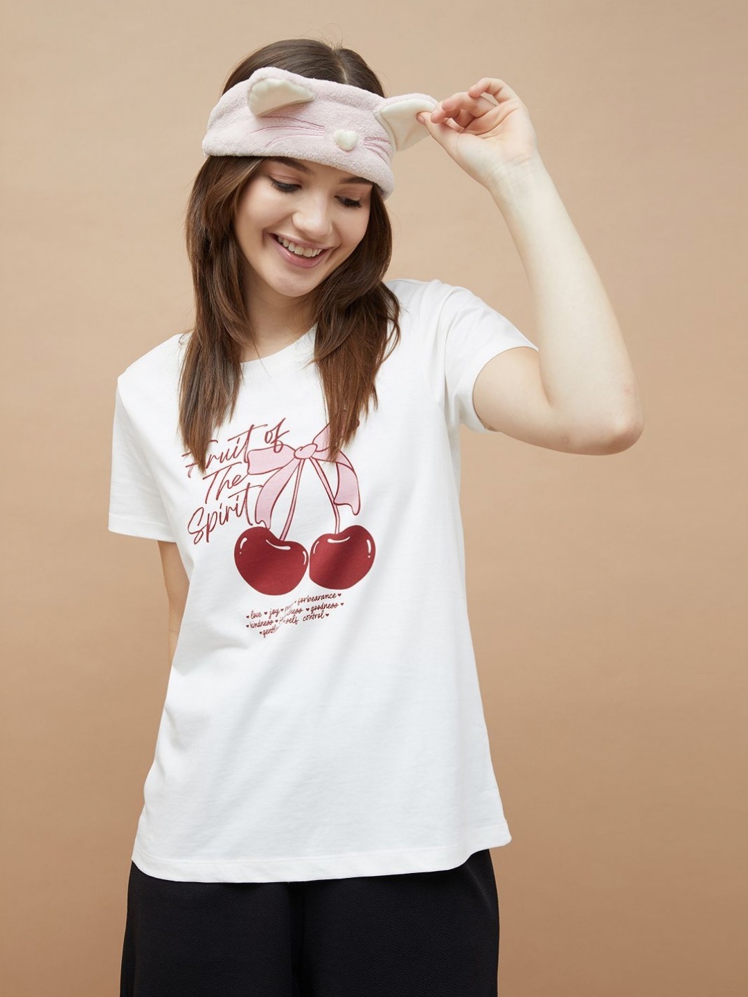 

Ginger by Lifestyle Women Graphic Printed Round Neck Cotton T-shirt, Off white