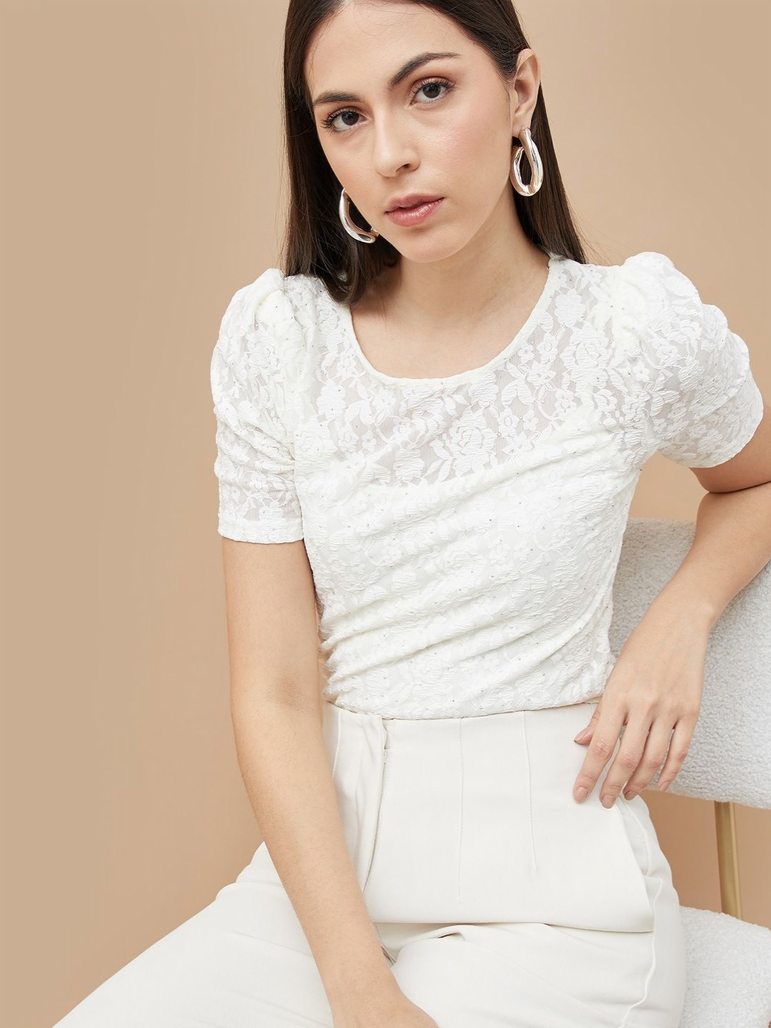 

CODE by Lifestyle Women Drop-Shoulder Sleeves Pockets T-shirt, Off white