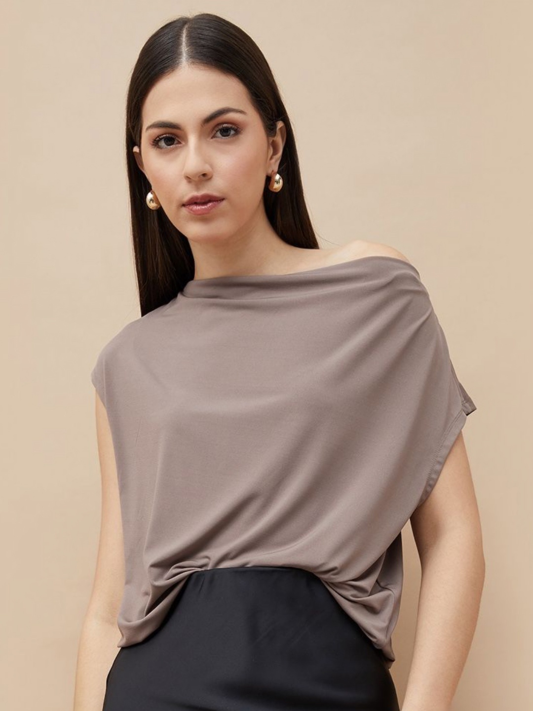 

CODE by Lifestyle Women Solid Boat Neck Casual Top, Brown
