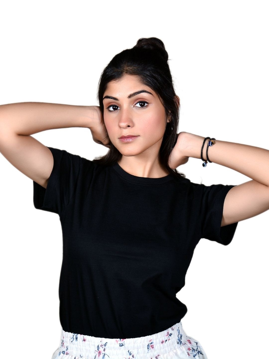 

JAC INDIAN Women Solid Round Neck Cotton T-shirt, Black