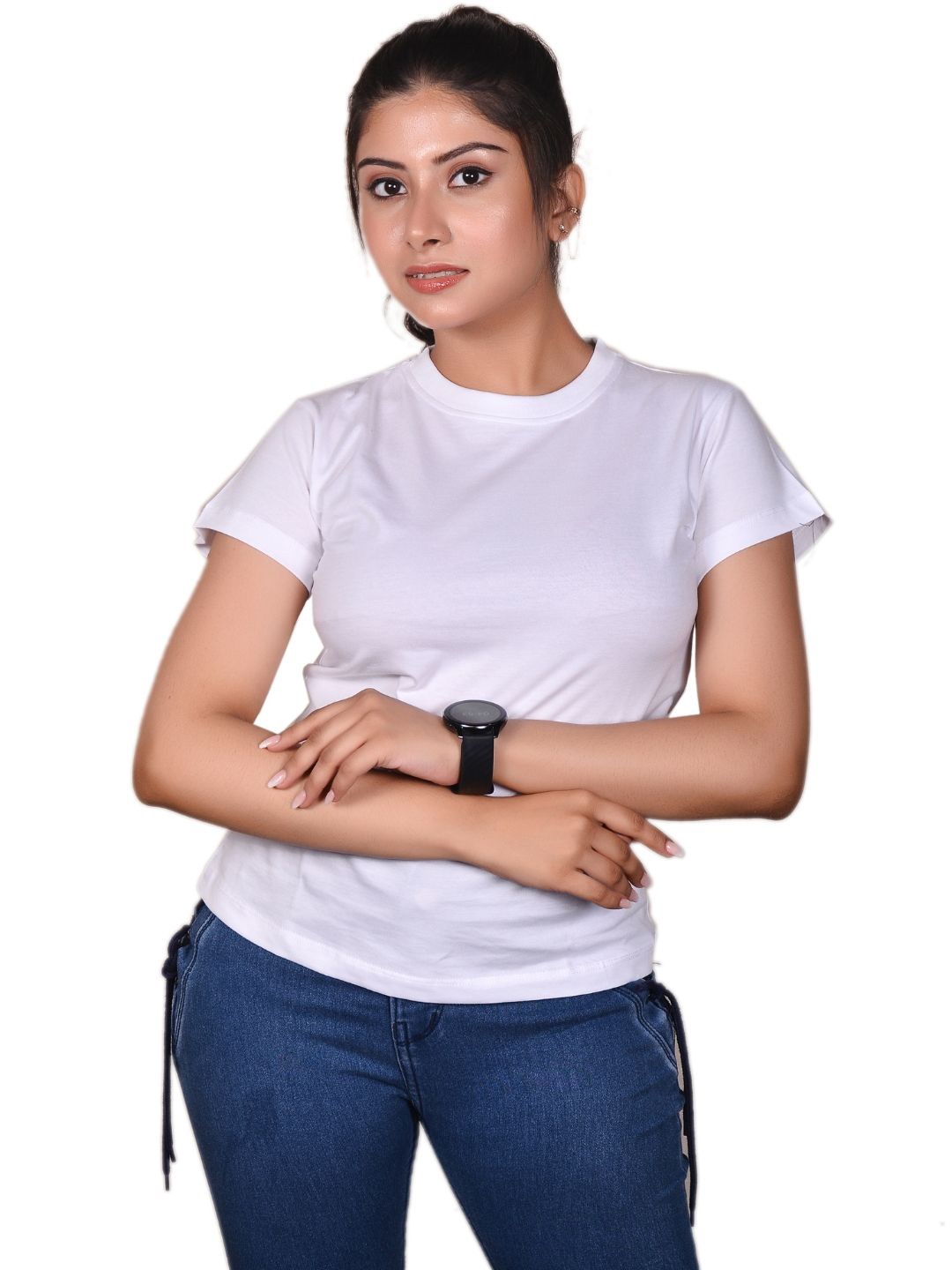 JAC INDIAN Women Solid Round Neck Cotton T-shirt, White