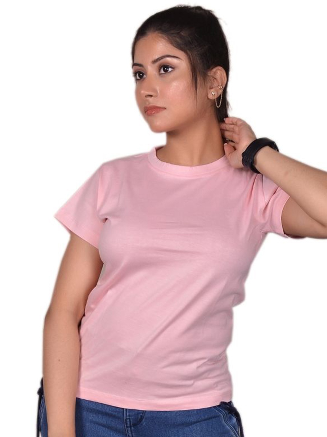 

JAC INDIAN Women Solid Round Neck Cotton Relaxed Fit T-shirt, Pink