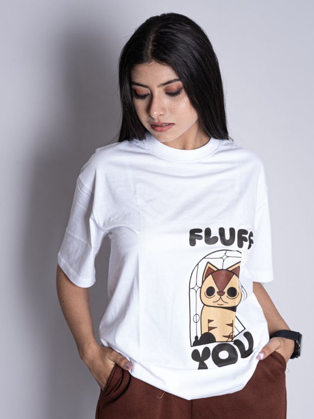 

JAC INDIAN Women Graphic Printed Round Neck Cotton Oversized T-shirt, White