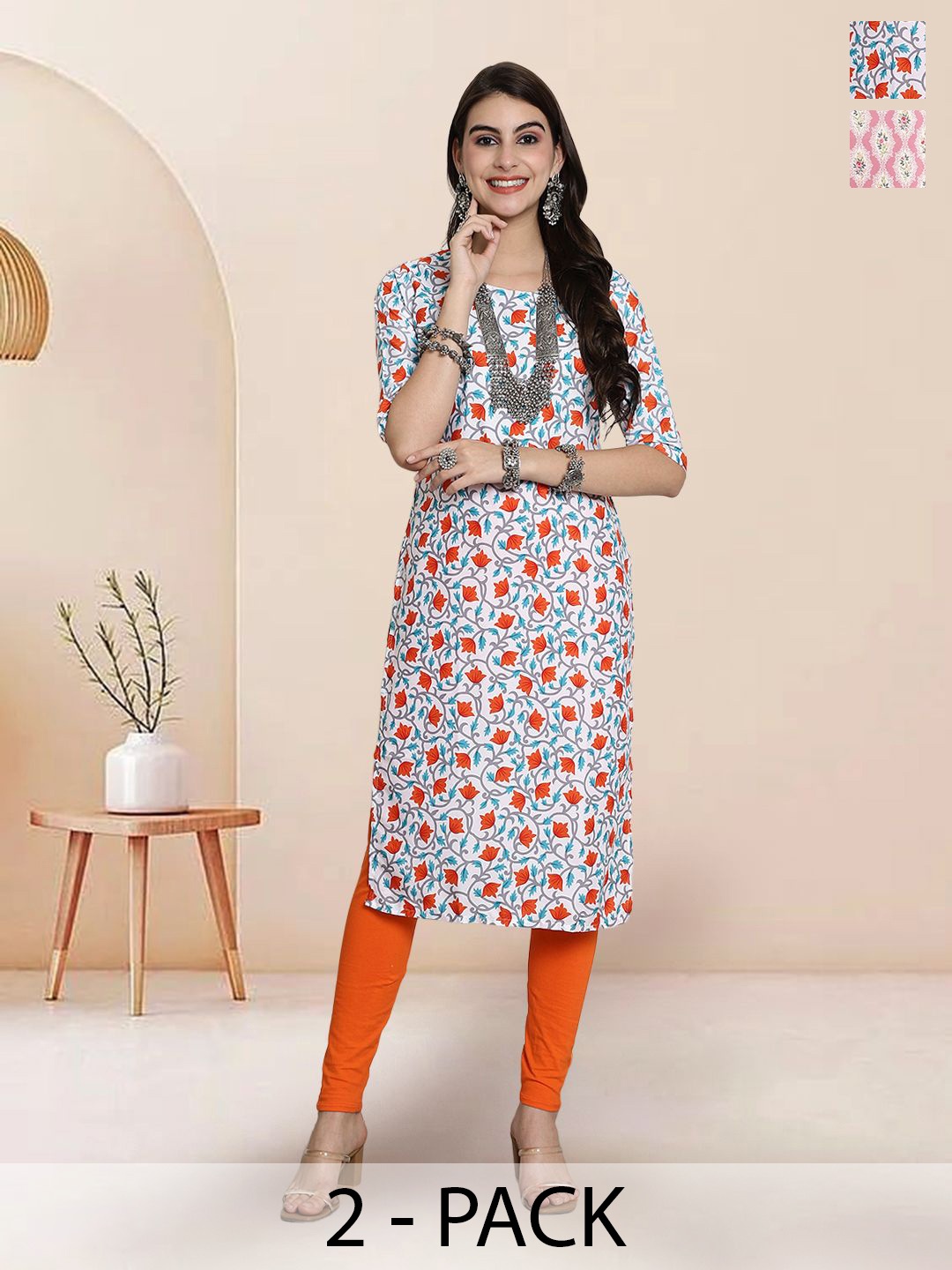 

7Threads Women Ethnic Motifs Printed Floral Crepe Kurta, Multi