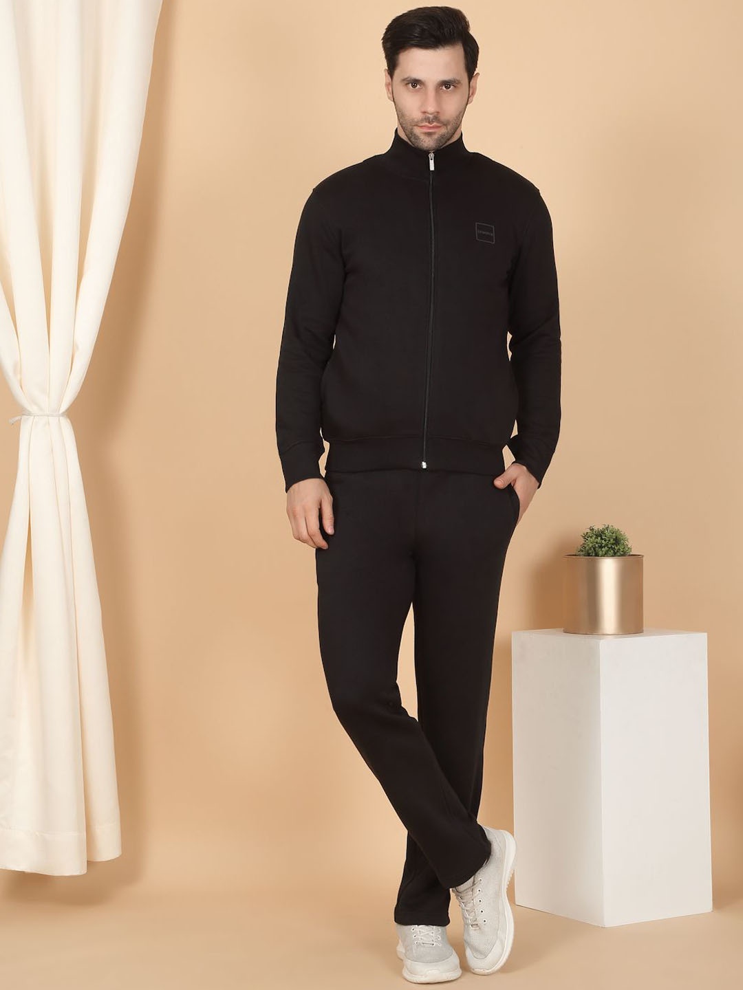 

Sweet Dreams Men Mock Collar Plus Size Tracksuit, Black
