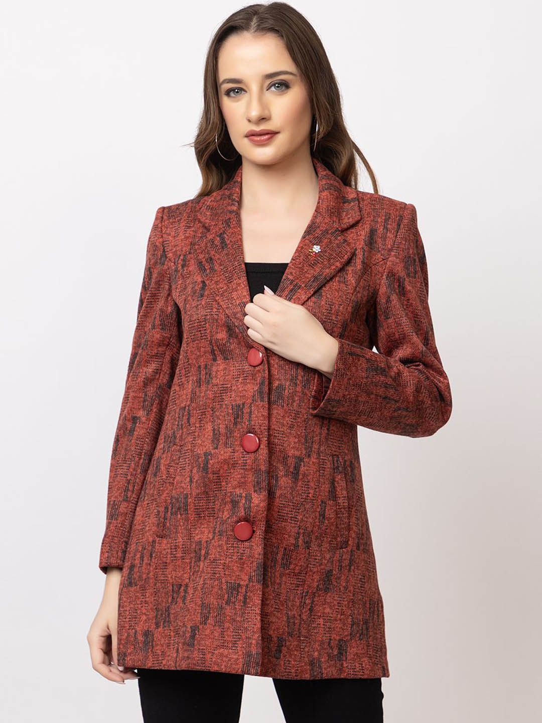 

TWENTY ME Printed Acrylic Single Breasted Trench Coat, Brown