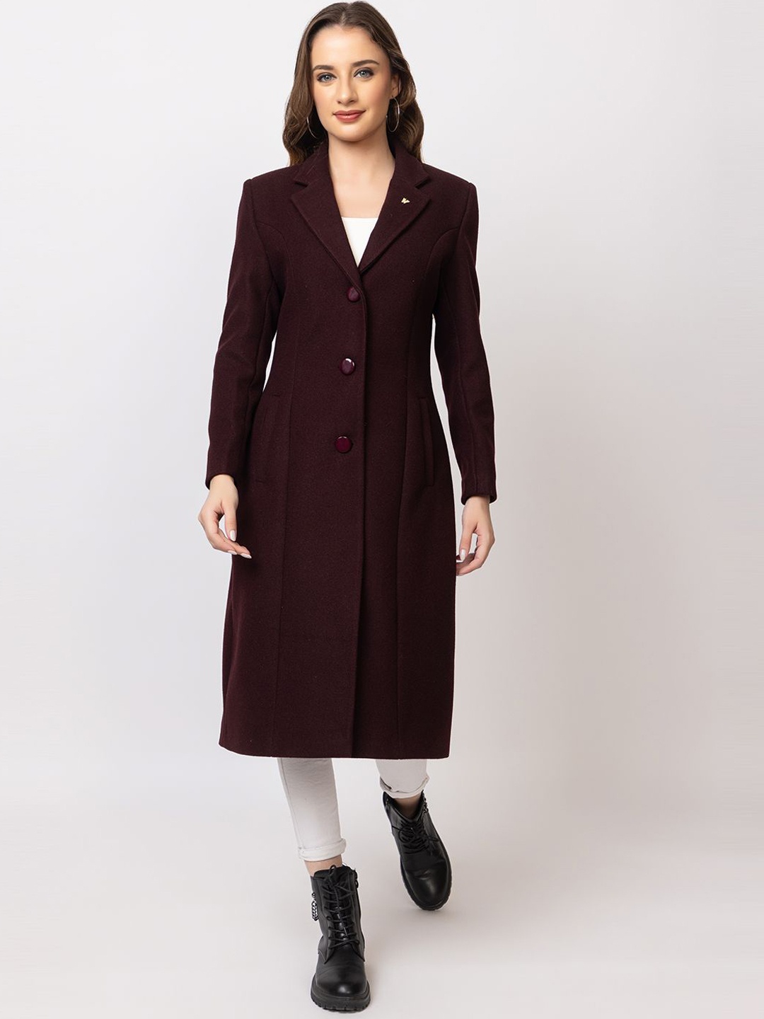 

TWENTY ME Single-Breasted Acrylic Longline Overcoat, Maroon