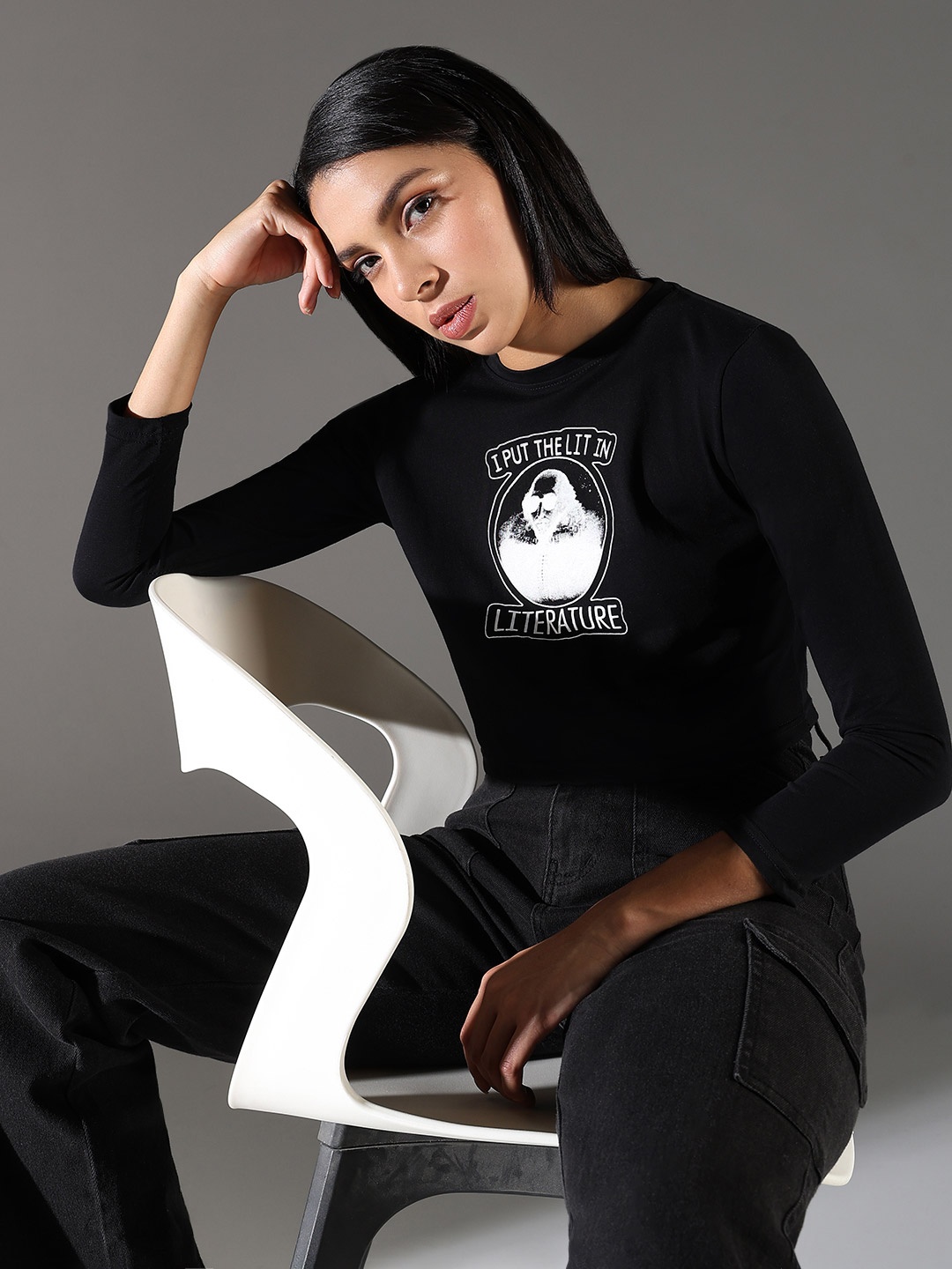 

SHOWOFF Women Graphic Printed Round Neck Cotton T-shirt, Black