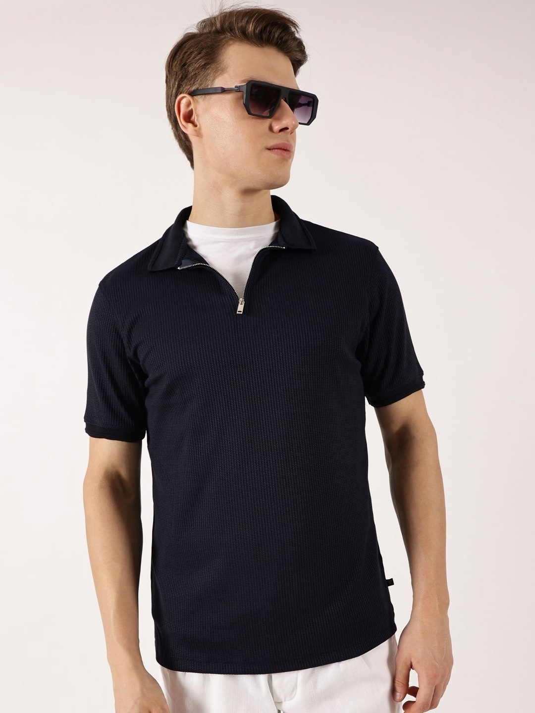 

Thomas Scott Men Self Design Polo Collar T-shirt, Navy blue