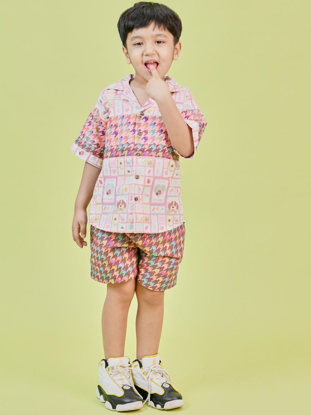 

Little Shiro Conversational Printed Stripe Me Up Shirt With Shorts, White