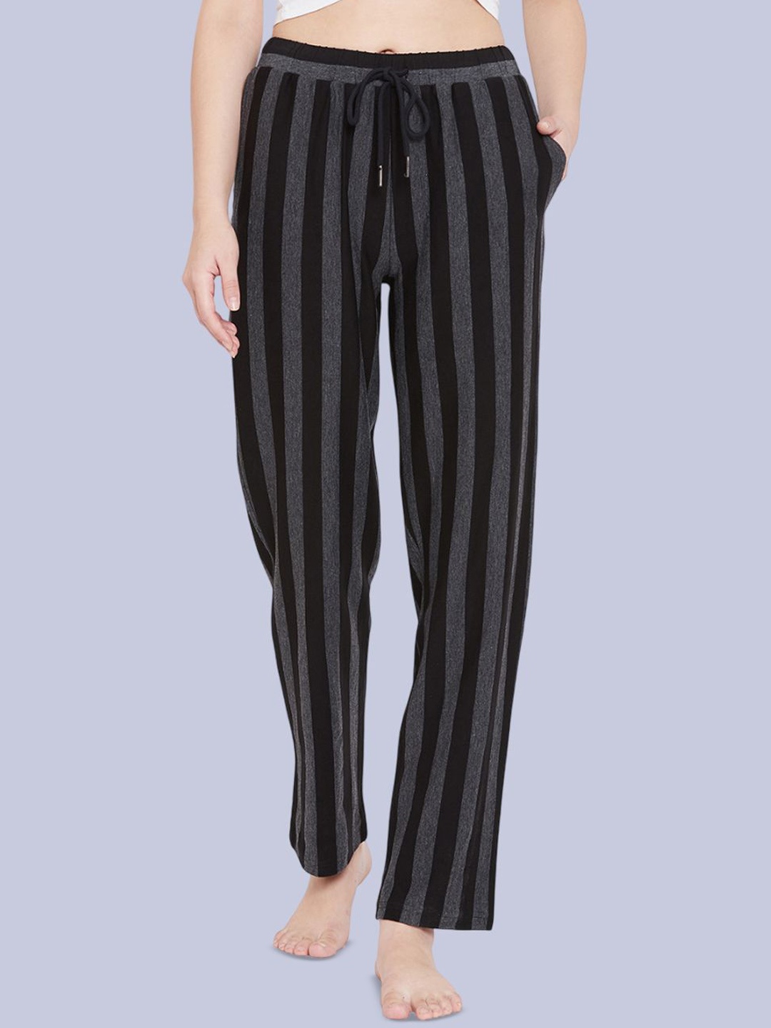 

Hypernation Women Striped Lounge Pants, Black