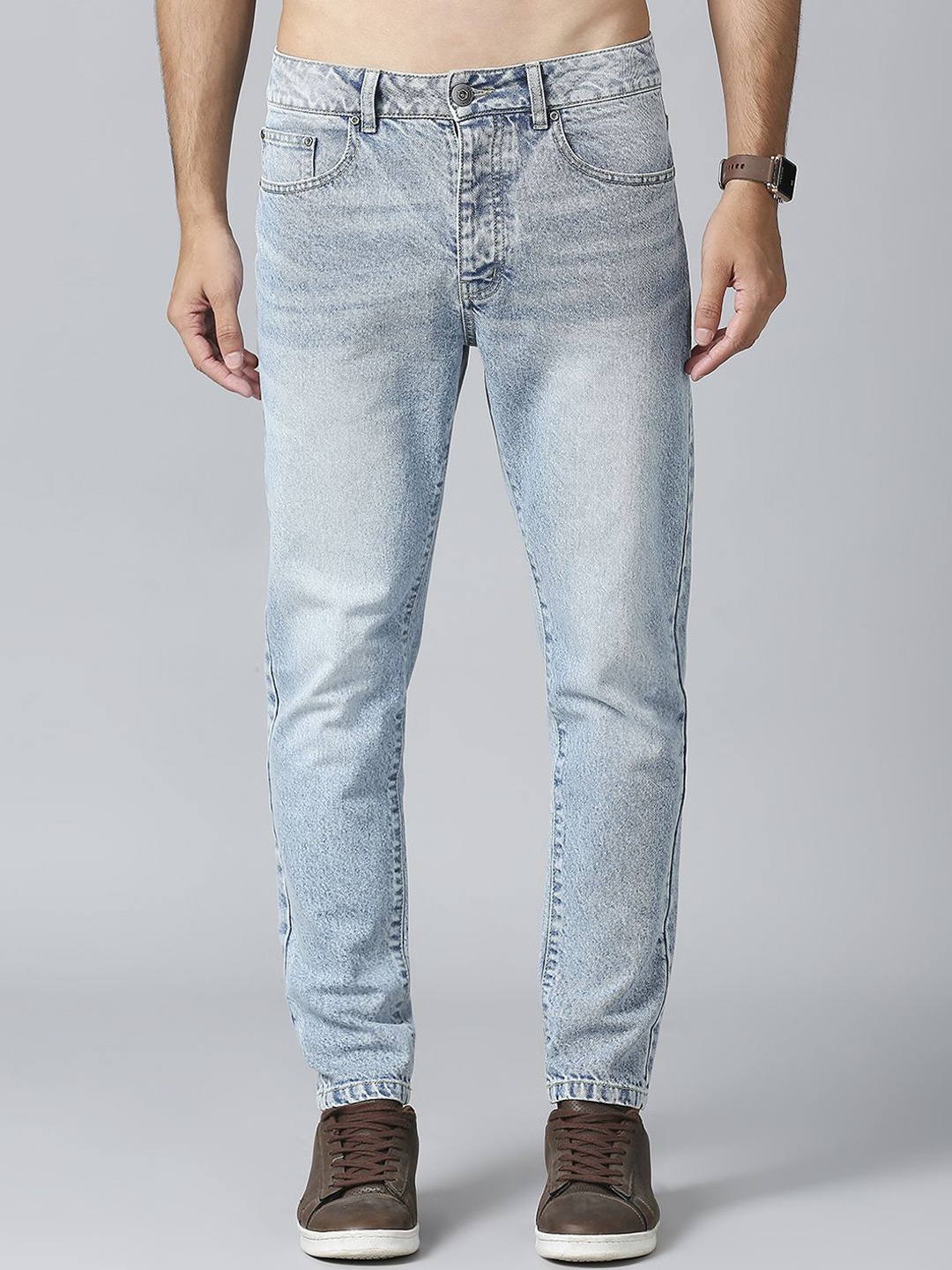 

The Roadster Lifestyle Co. Men Pure Cotton Tapered Fit Mid Rise Jeans, Blue