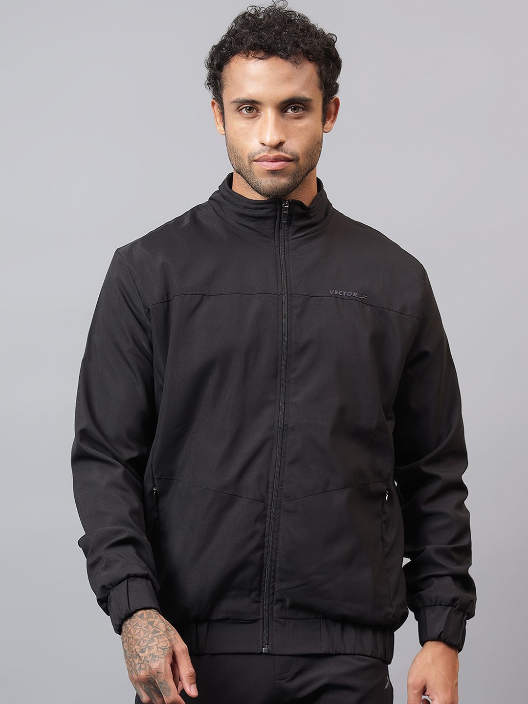 

VECTOR X Men Mock Collar Solid Casual Windcheater Bomber Jacket, Black