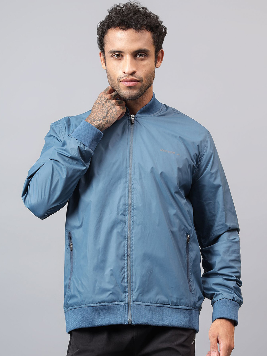 

VECTOR X Men Stand Collar Solid Casual Bomber Windcheater Jacket, Blue