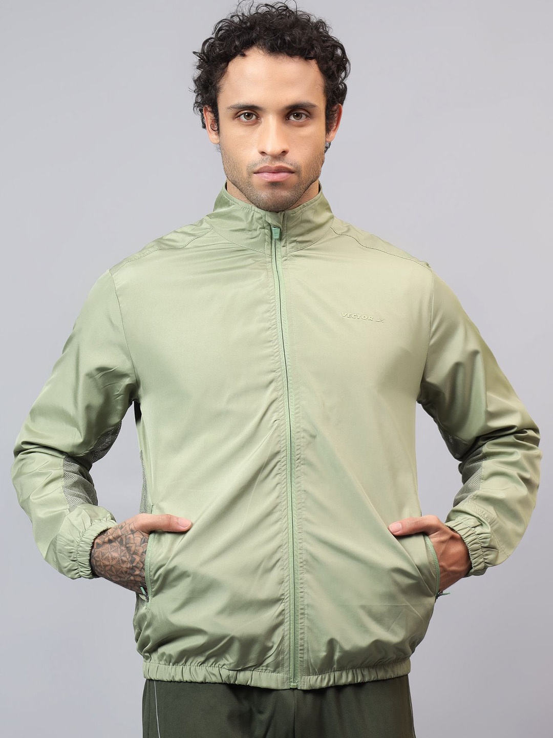 

VECTOR X Men Mock Collar Solid Sports Windcheater Sporty Jacket, Green