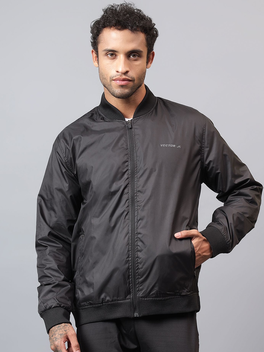 VECTOR X Men Windcheater Outdoor Sporty Jacket, Black