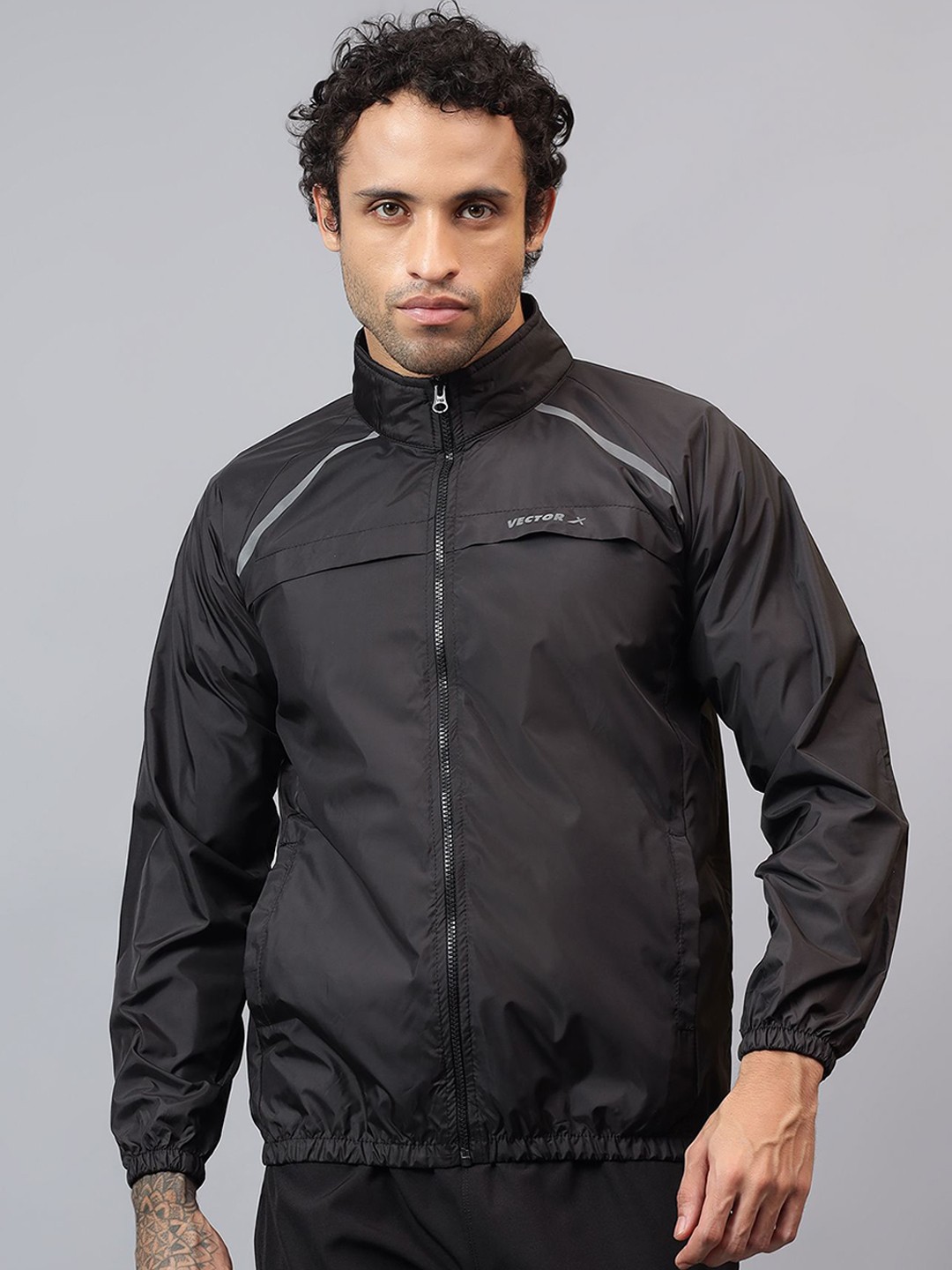 

VECTOR X Men Mock Collar Solid Casual Bomber Windcheater Jacket, Black