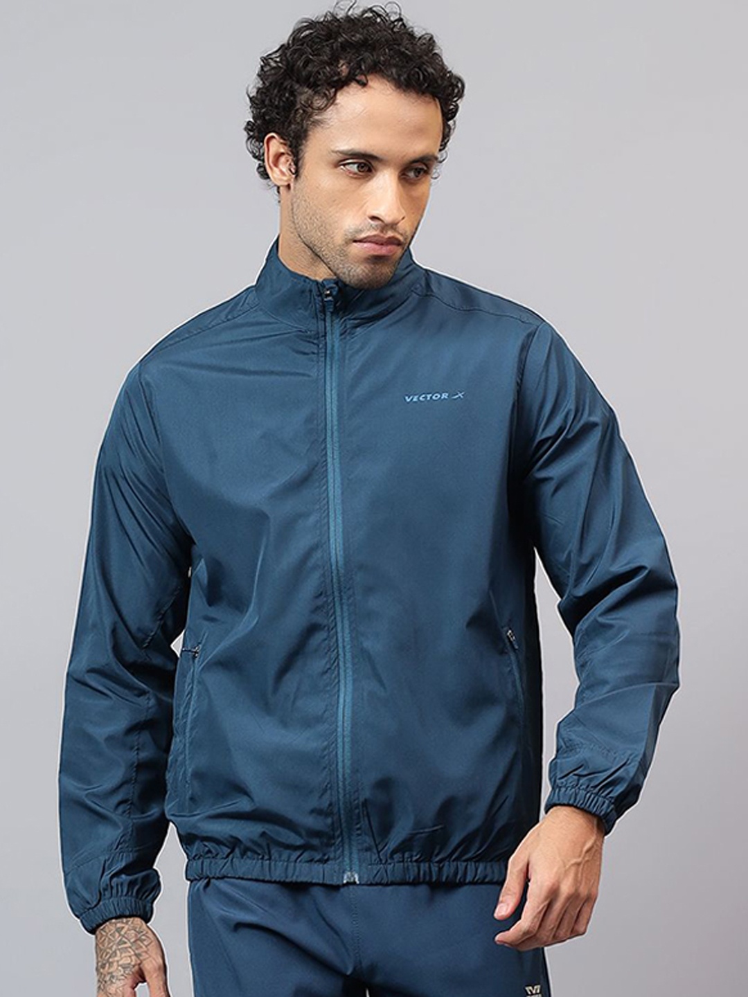 

VECTOR X Men Mock Collar Solid Casual Bomber Windcheater Jacket, Teal