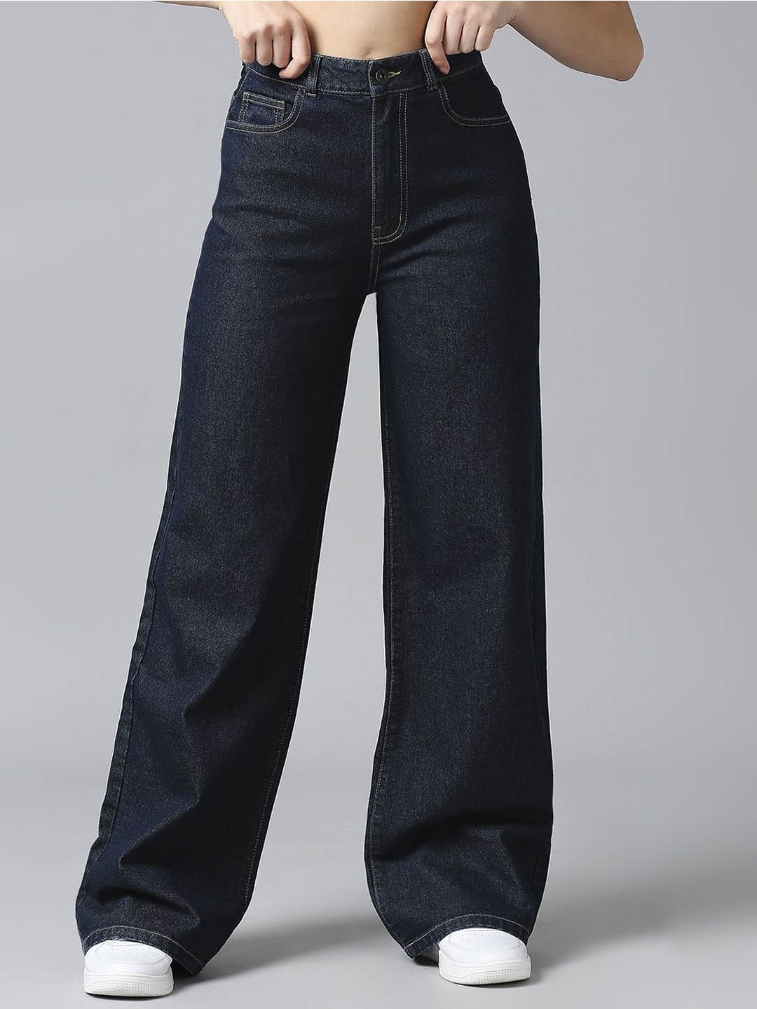 

The Roadster Lifestyle Co. Women High-Rise Wide Leg Fit Cotton Jeans, Navy blue