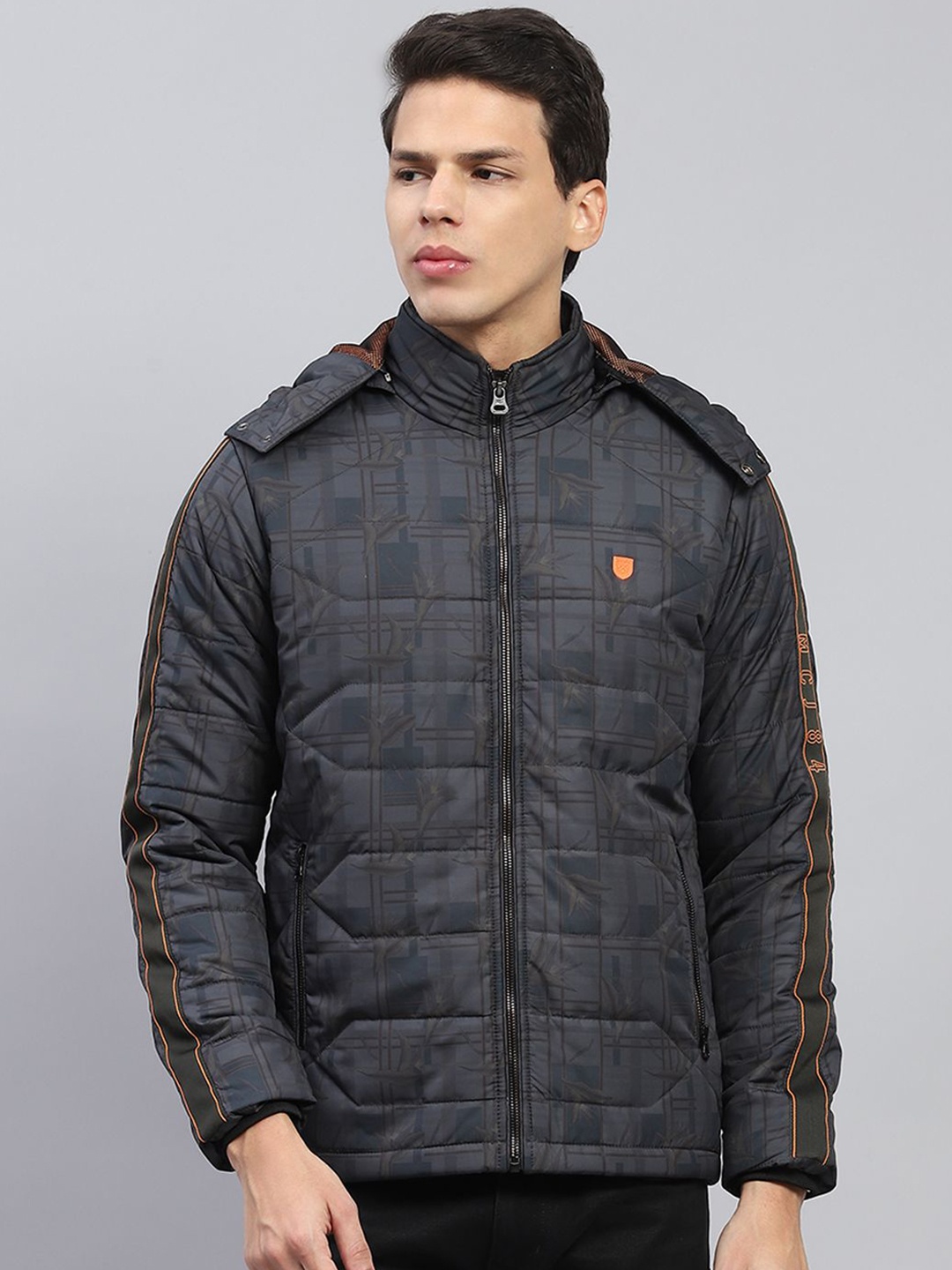 

Monte Carlo Men Hooded Conversational Printed Casual Padded Lightweight Jacket, Grey