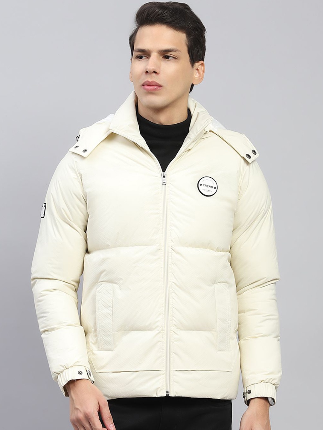 

Monte Carlo Men Hooded Solid Casual Padded Lightweight Jacket, Cream