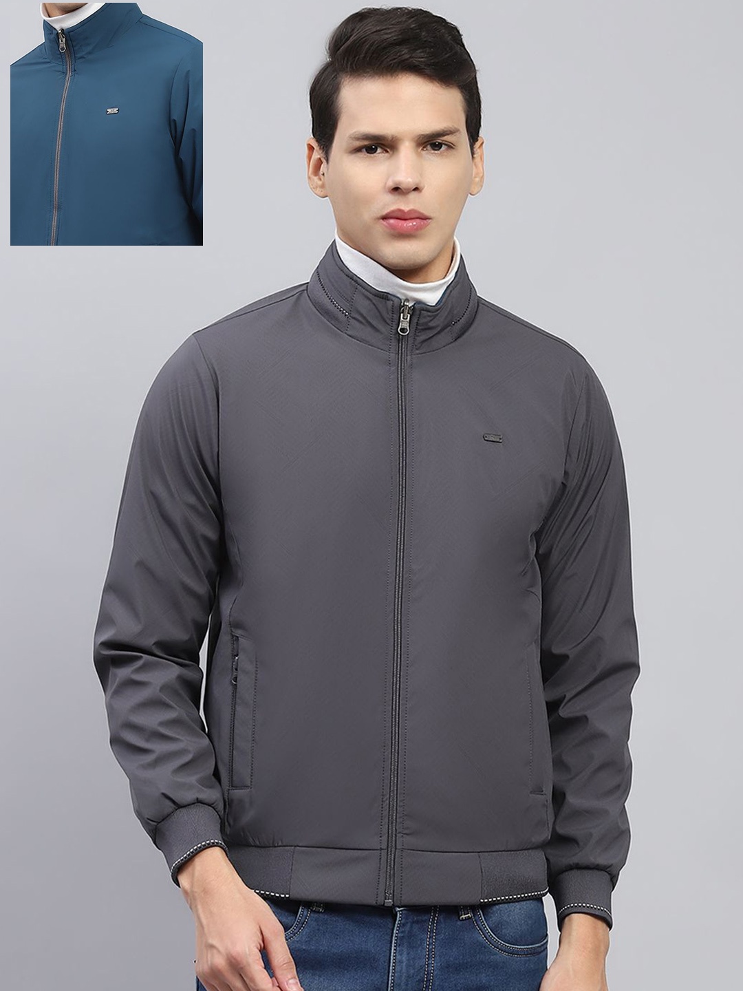 

Monte Carlo Men Mock Collar Solid Casual Bomber Lightweight Jacket, Teal