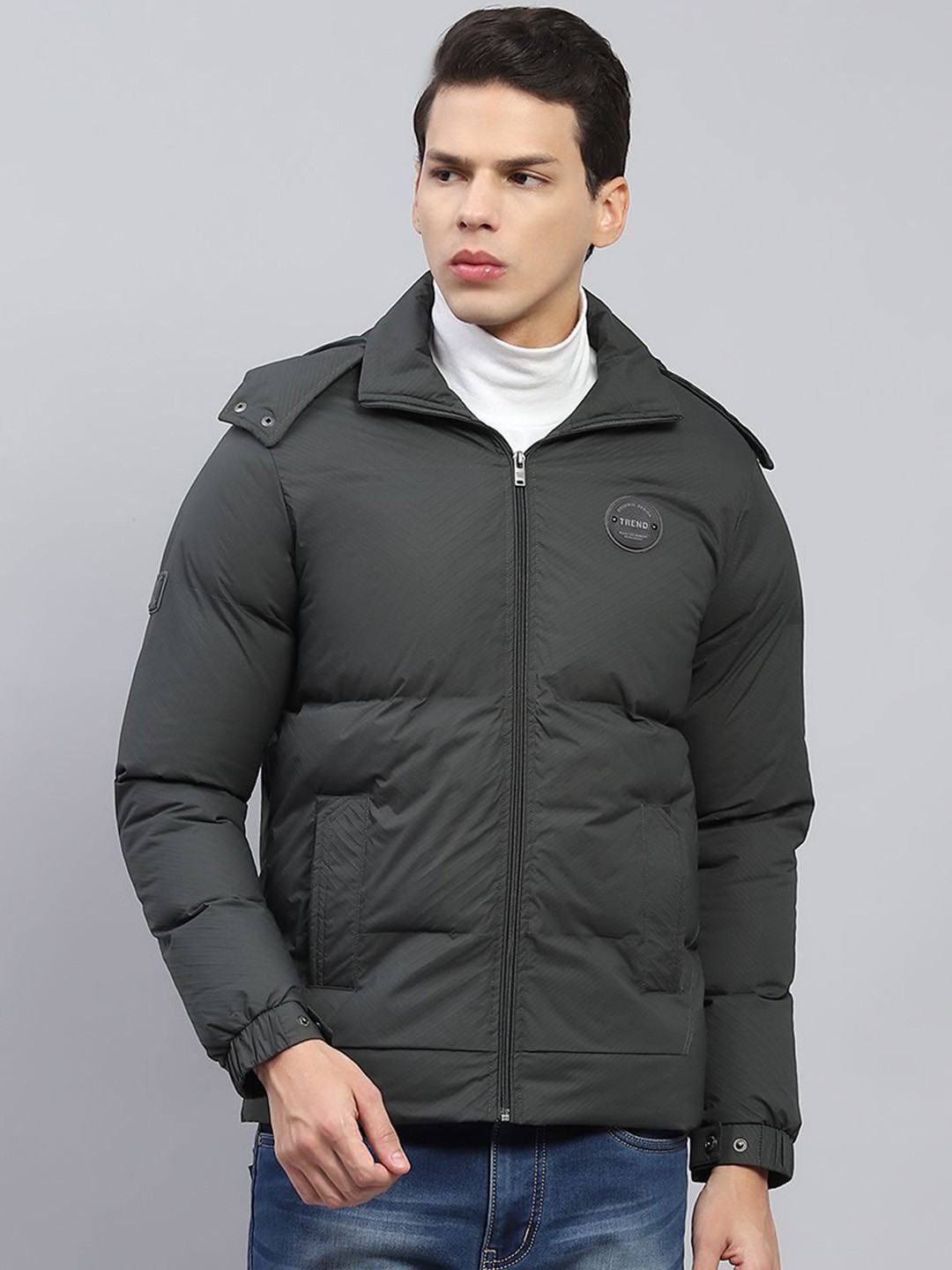 

Monte Carlo Men Hooded Solid Casual Padded Lightweight Jacket, Grey