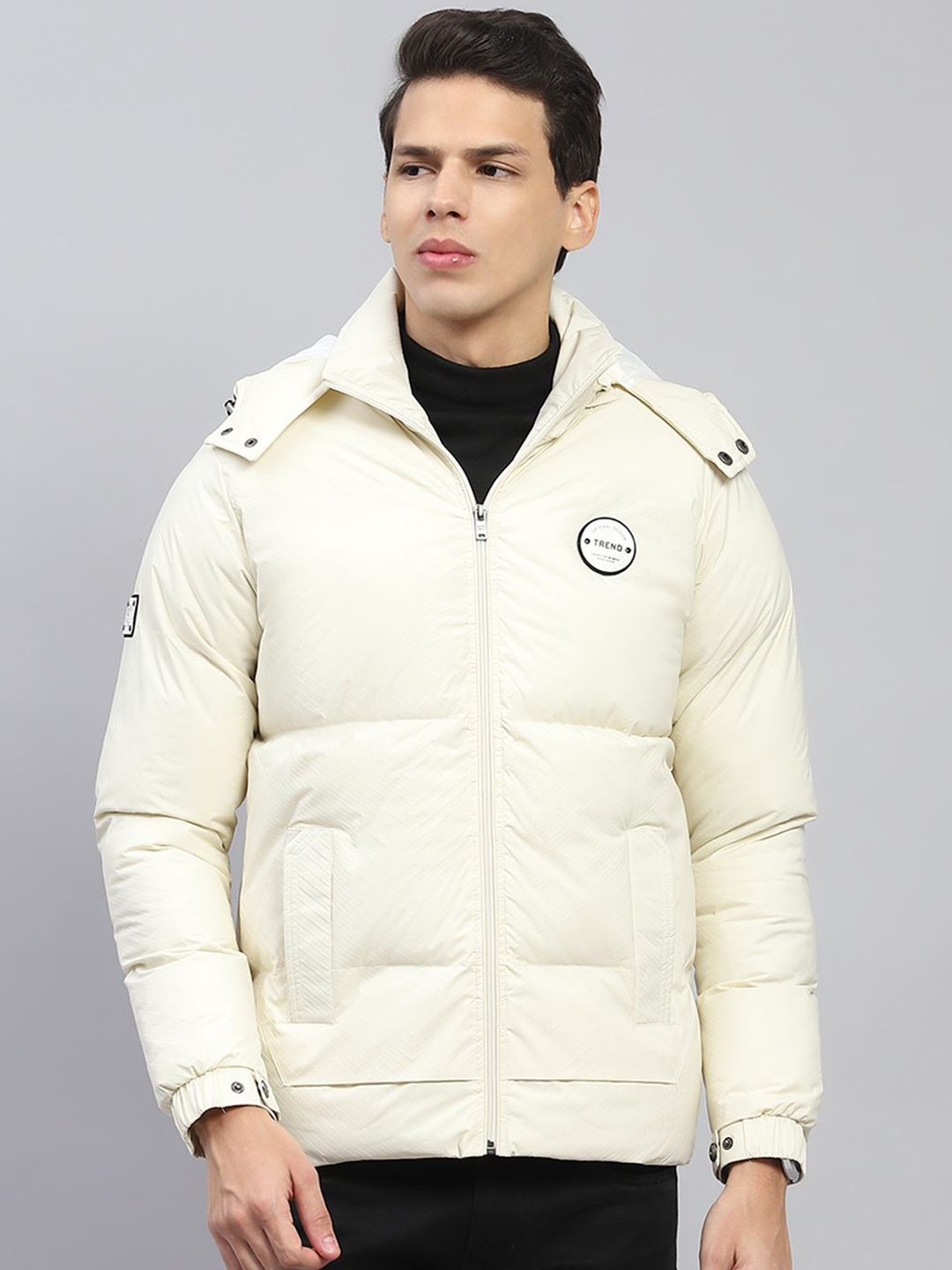 

Monte Carlo Men Hooded Solid Casual Padded Lightweight Jacket, Cream